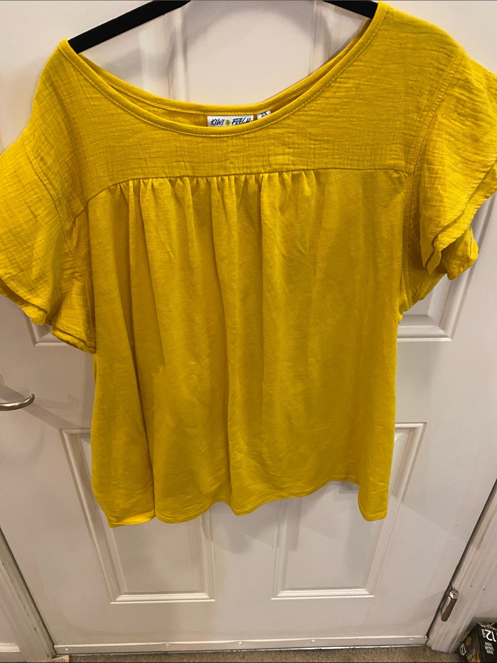 Bright Yellow Short-Sleeve Peasant Blouse